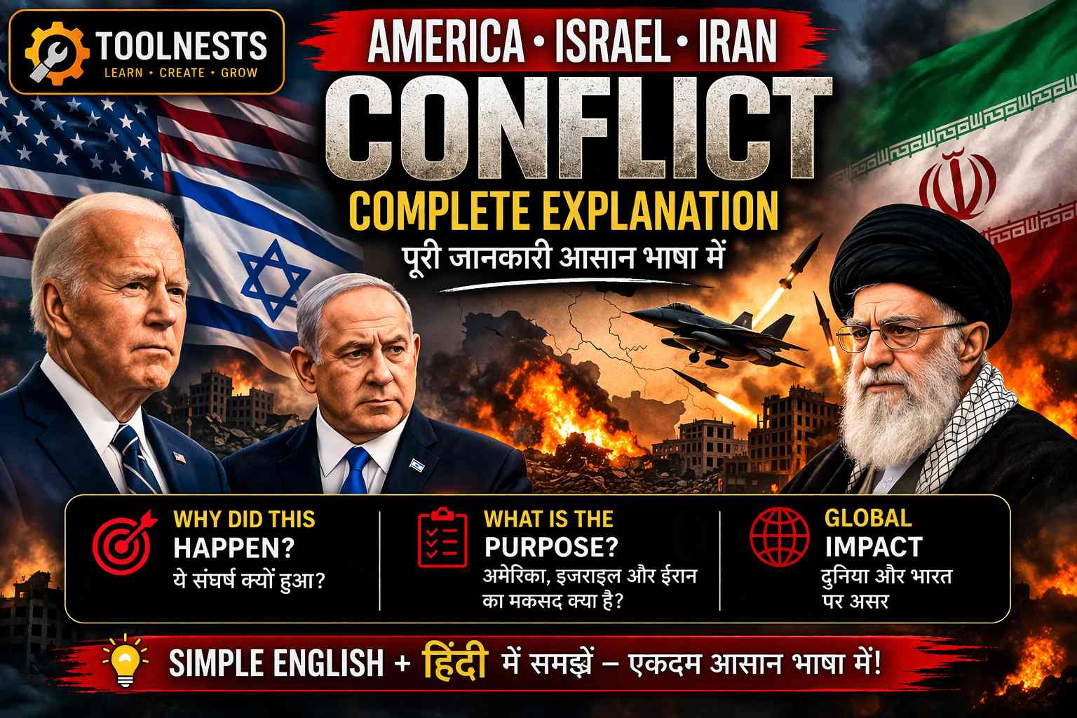 America–Israel–Iran Conflict Explained (2026) | Causes, History & Impact | हिंदी में समझें - ToolNest Blog
